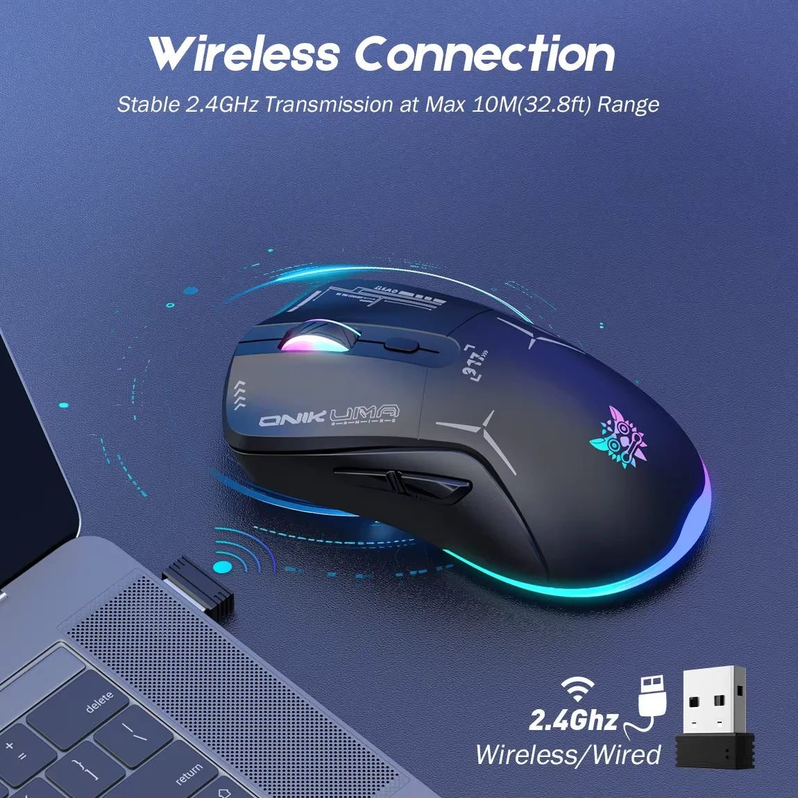 Onikuma Cw917 Wireless Gaming Mouse 6 Levels Adjustable 6400 Dpi 7 Programmable Buttons 7 Rgb Lighting Modes Ergonomic Mice for