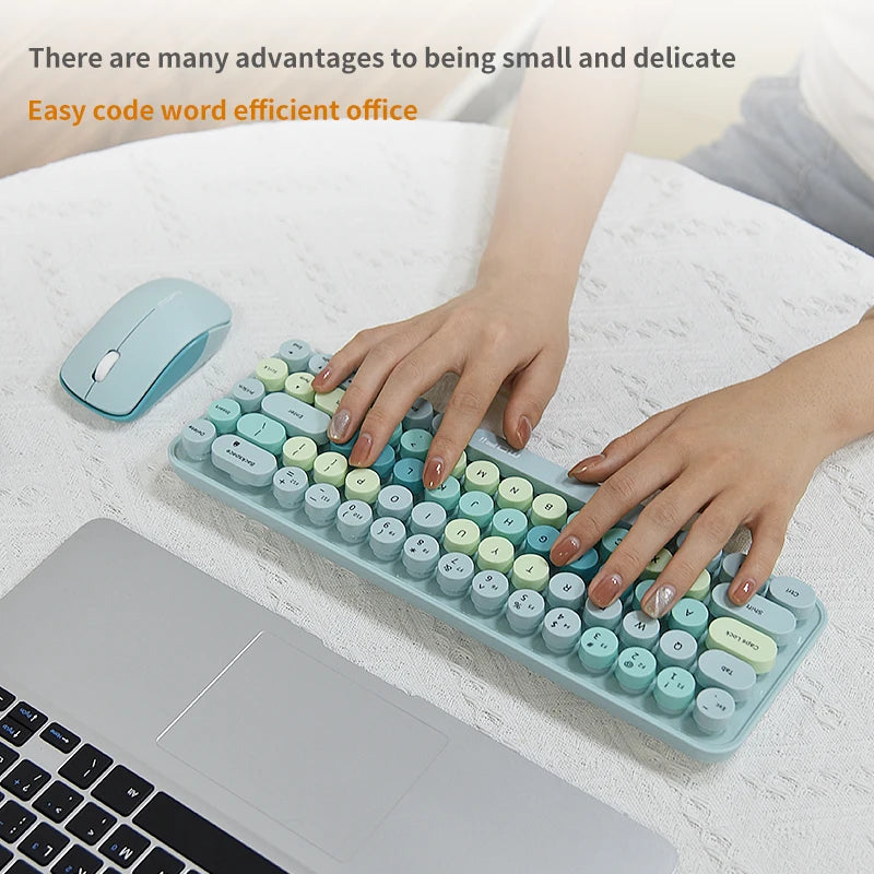 Mofii Wireless Keyboard and Mouse 2.4G Keyboards with Colorful 68 Keys Typewriter Retro Round Keycap for Laptop, Tablet, Windows
